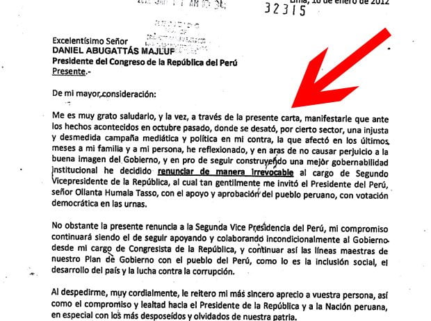 Carta de renuncia de Omar Chehade