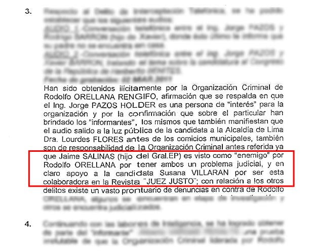 Documento policial da mas pistas de espionaje a Lourdes Flores