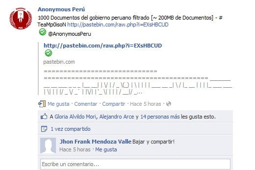 Cuenta Facebook de Anonymous