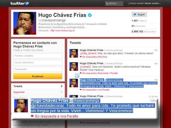 Twitter de Hugo Chávez (Infobae)