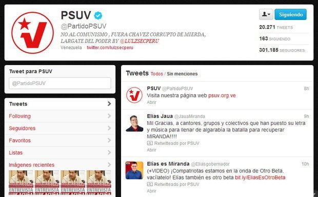 Captura de la cuenta Twitter del PSUV