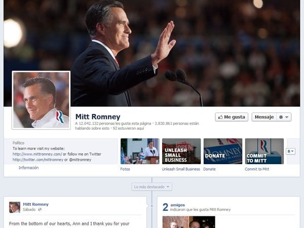 Cuenta Facebook de Mitt Romney