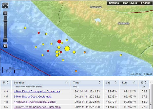 Réplicas registradas hoy por el USGS