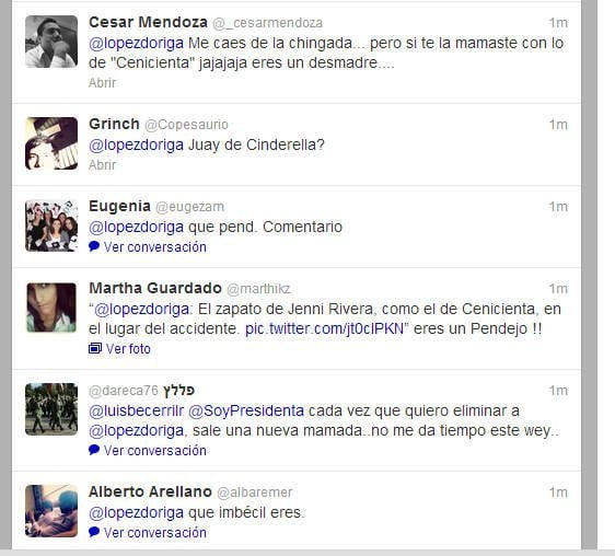 Críticas a @LopezDoriga en Twitter