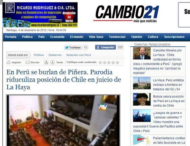 Publicación del diario chileno http://ww.cambio21.cl/