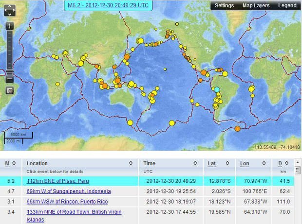 Mapa en tiempo real de la USGS (Captura)