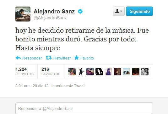 Lo que escribió Alejandro Sanz en Twitter @AlejandroSanz