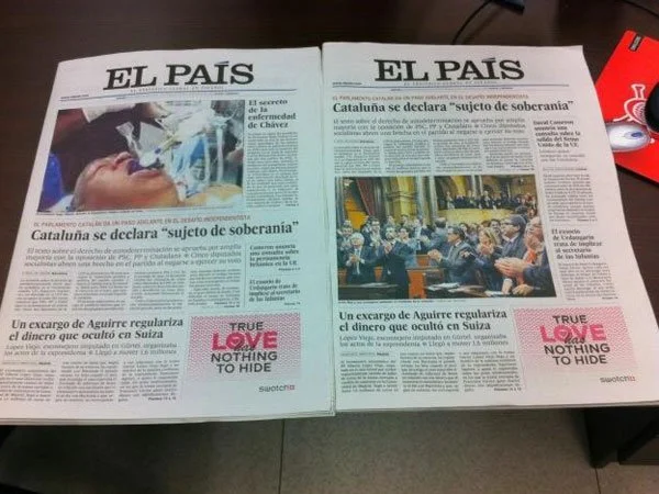 Portada de El País, en base a foto falsa de Hugo Chávez