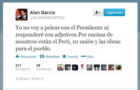 Alan García se pronunció vía Twitter