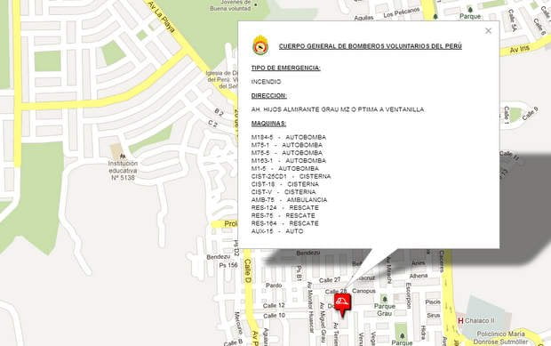 Ubicación de lugar del incendio en Ventanilla
