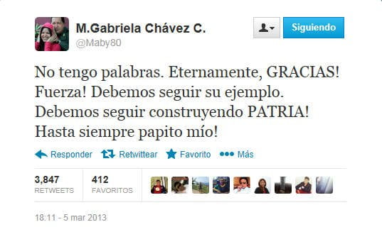 Tuit de María Gabriela Chávez