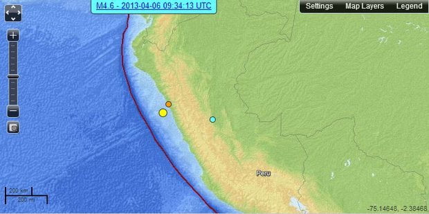 Tres sismos se registraron en el Perú (USGS)