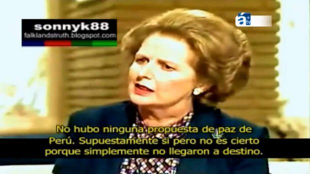 Margaret Thatcher hablando en TV del Perú