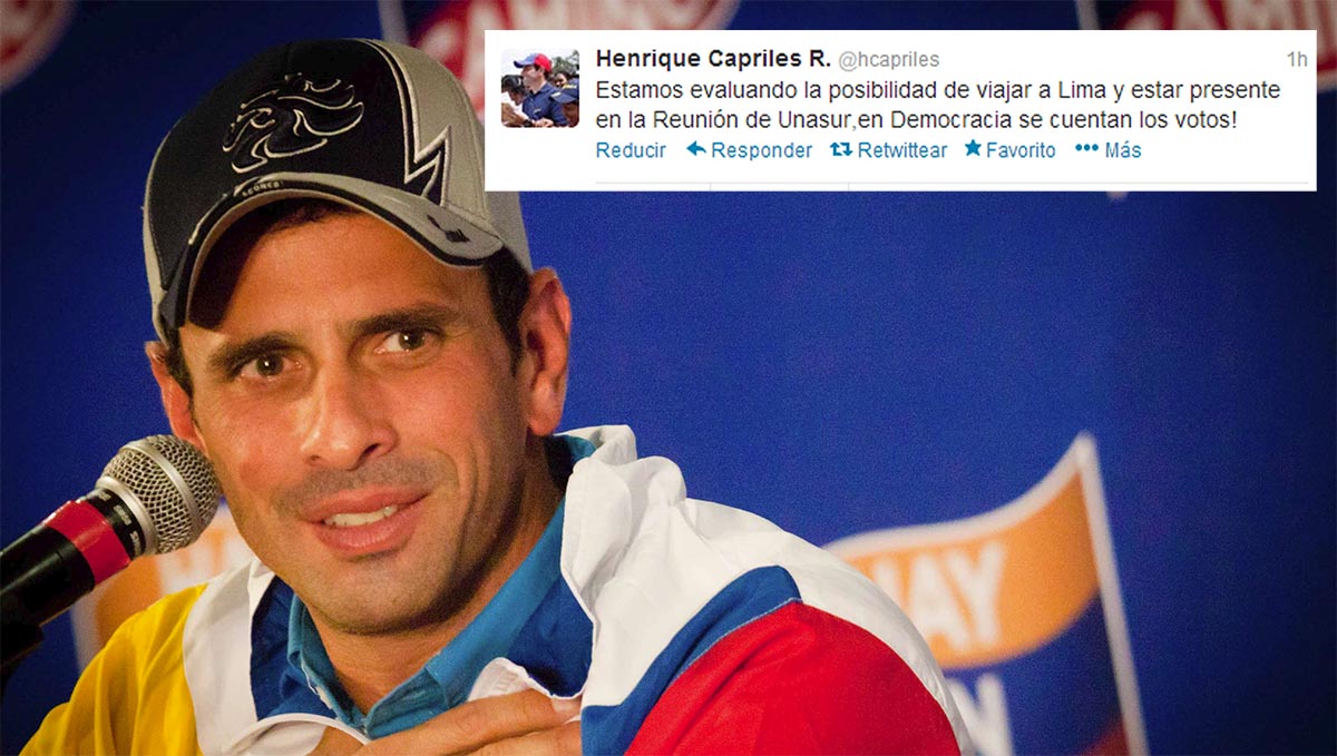 Henrique Capriles viajaría a Lima para reunión de Unasur