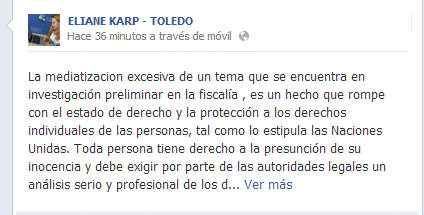 Eliane Karp ahora cuestiona “mediatización” del caso Toledo