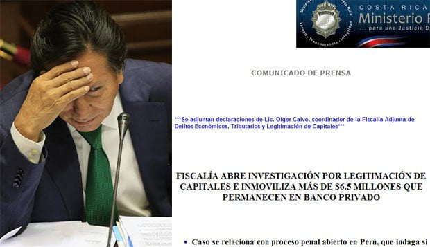 Costa Rica: Allegados a Alejandro Toledo tienen cuenta con US$ 6.5 millones