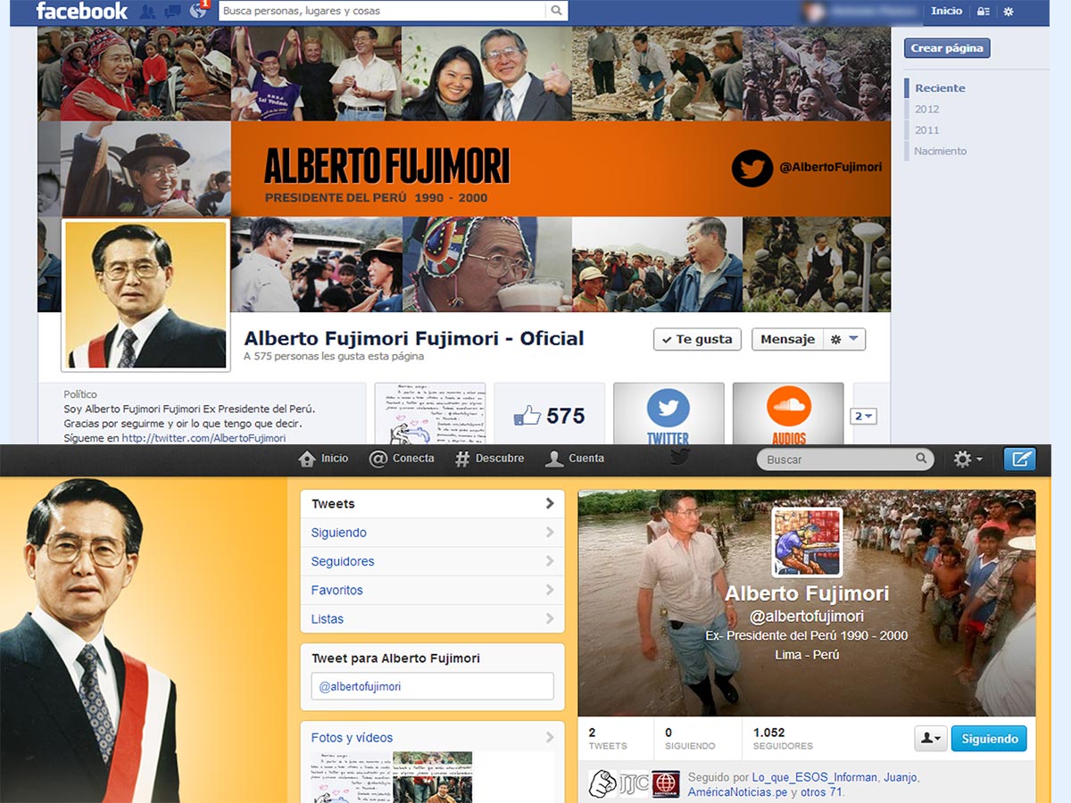 Alberto Fujimori abrió cuentas en Facebook y Twitter para sus memorias