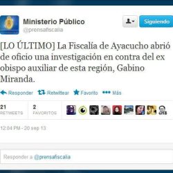Fiscalía de Ayacucho investiga a obispo peruano por pedofilia