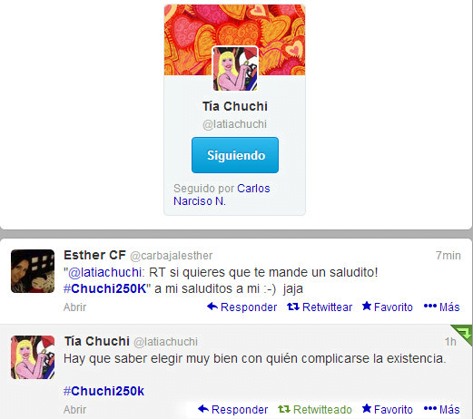 Celebridad en Twitter: @latiachuchi suma 250 mil seguidores