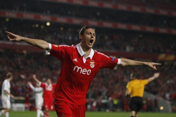 Mastic celebra el gol que le permitió Al Benfica conseguir la victoria ante el Braga.