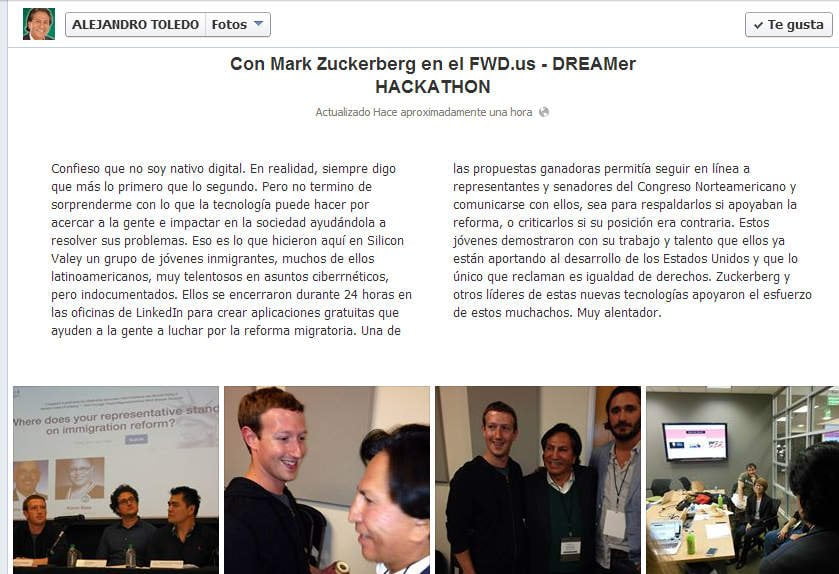 FOTOS: Alejandro Toledo le pide foto a Mark Zuckerberg y olvida Ecoteva