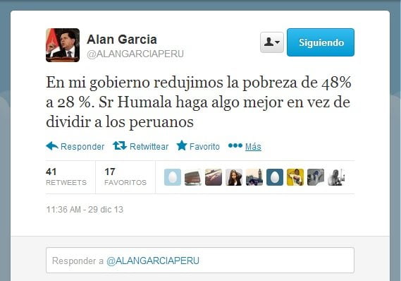 Alan García pide a Ollanta Humala "no dividir a los peruanos"