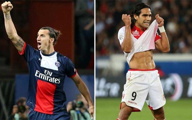 Ibrahimovic del PSG y Radamel Falcao García del Monaco esperan celebran triunfos con sus respectivos equipos.