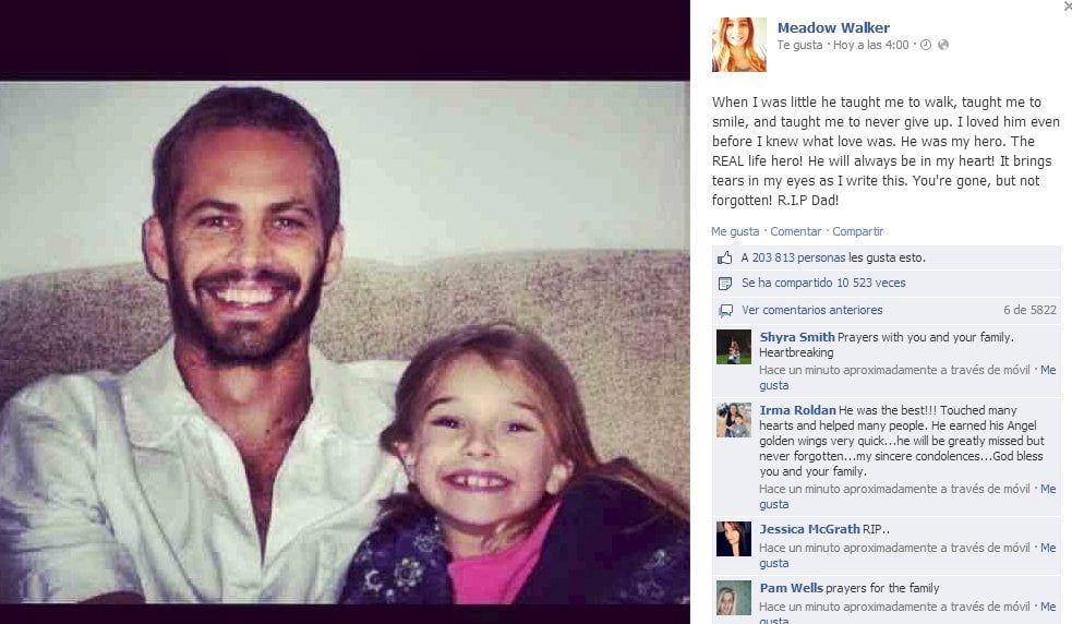 Hija de Paul Walker no escribió emotiva despedida sino un impostor