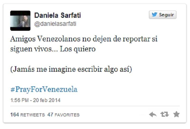 Daniela Sarfati publicó desatinado tuit sobre muertos en Venezuela