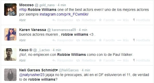 Error: Mataron al cantante Robbie Williams en Twitter y Facebook