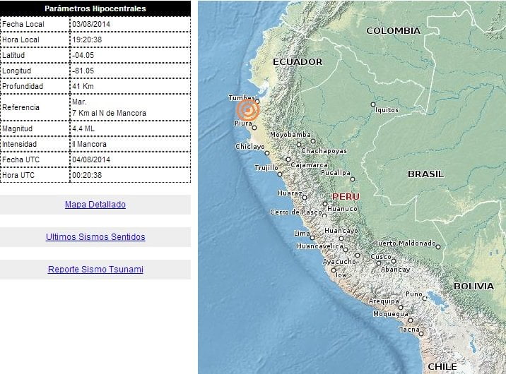 Cinco sismos sacudieron hoy Tumbes y Piura según el IGP