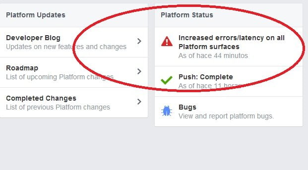 Así reporta Facebook los errores y caídas en su plataforma