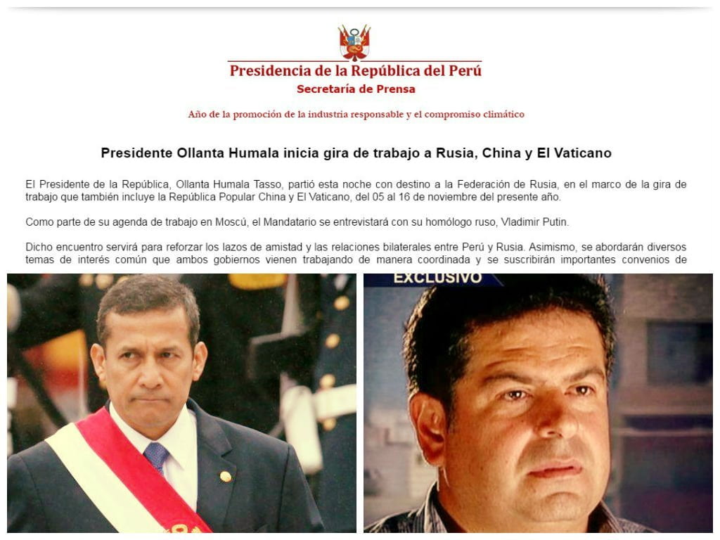 Humala abandona el país en medio de críticas por caso Belaunde Lossio