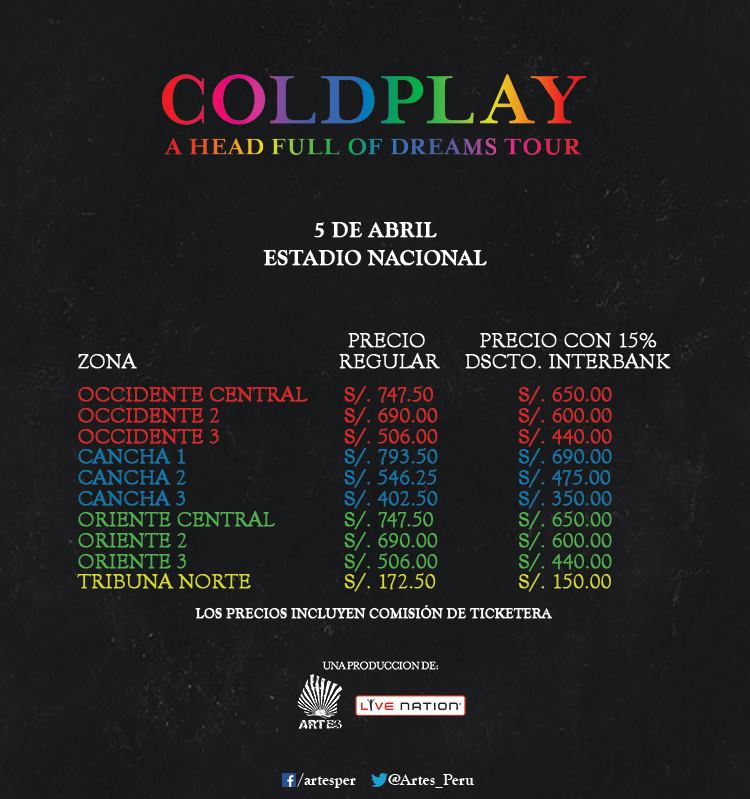 Coldplay: precios de las entradas para concierto en Lima