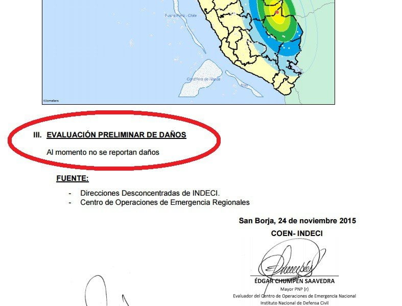 Sismo en Perú, reporte de Indeci