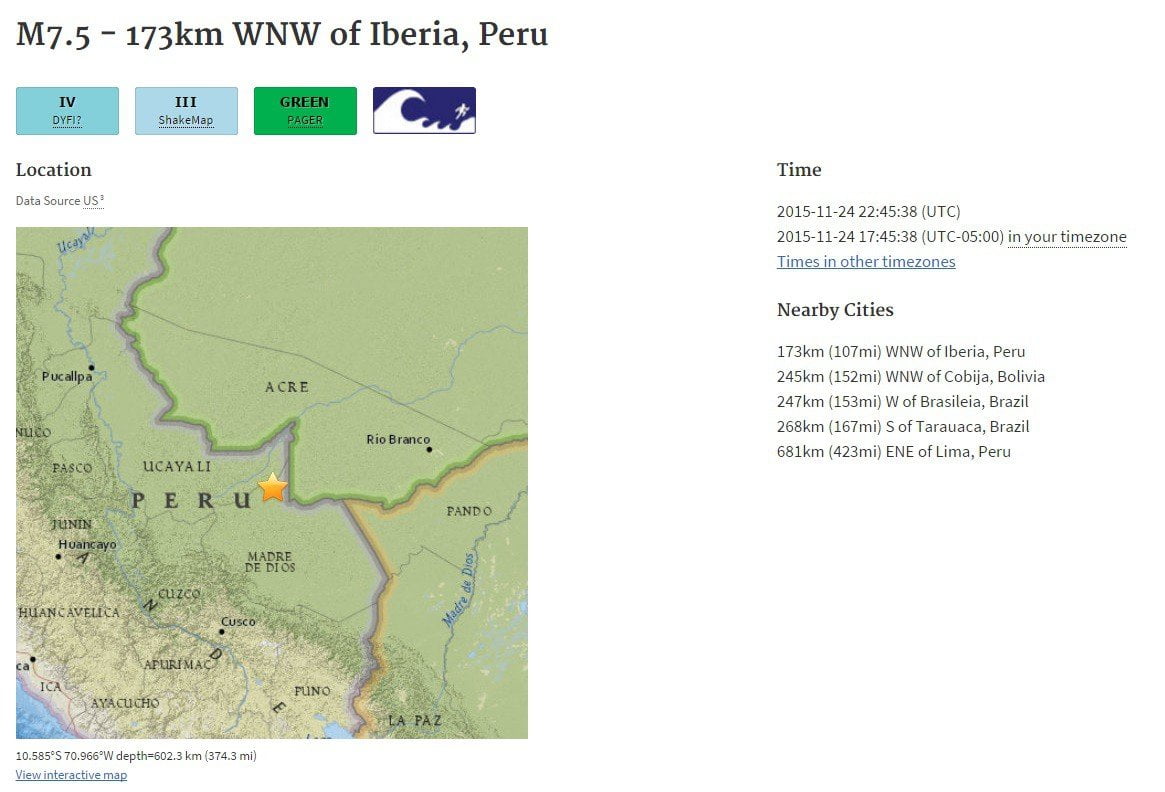 Sismo de 7.5 sacude varias regiones del Perú