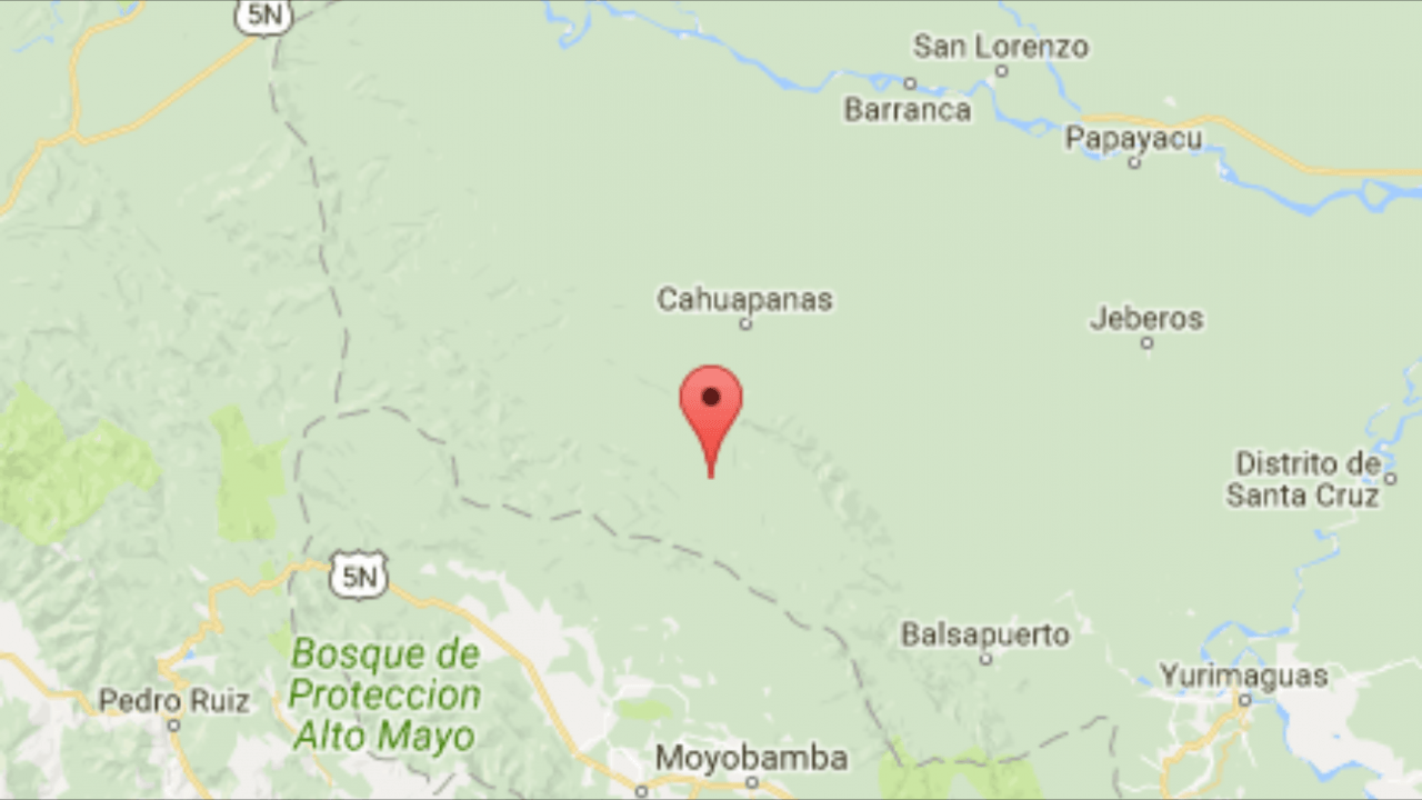 Ubicación del sismo en la región San Martín