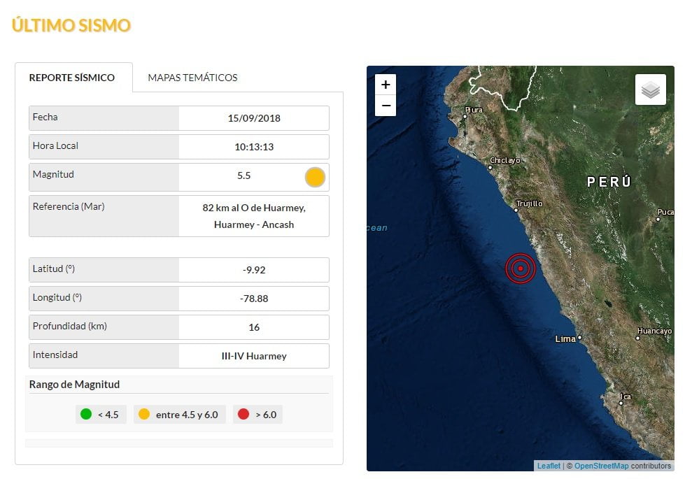 Sismo de 5.5 grados se registró en Huarmey Región Ancash