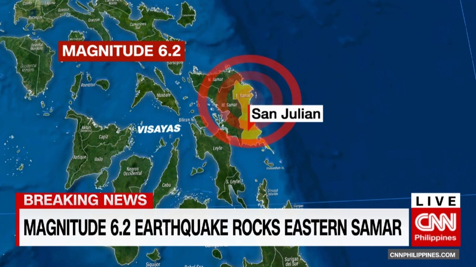 Nuevo terremoto en Filipinas de 6.2 grados sacude Samar Oriental