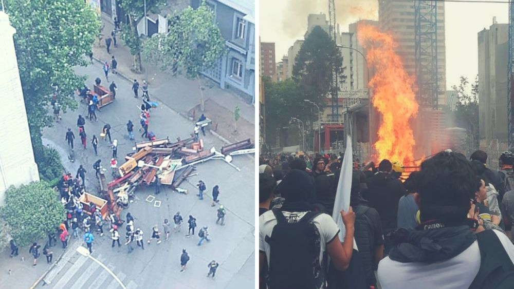 Manifestantes incendian universidad y saquean iglesia en Chile