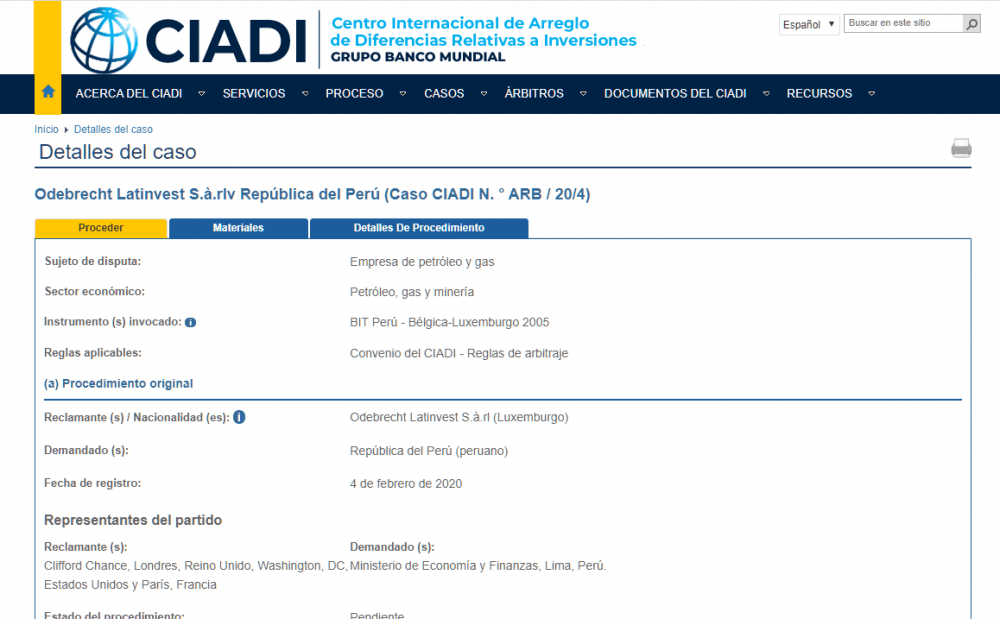 Odebrecht demanda al Perú ante el CIADI
