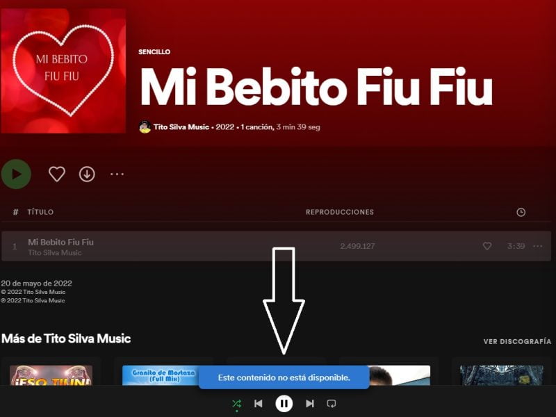 Mi bebito Fiu Fiu ya no aparece en Spotify