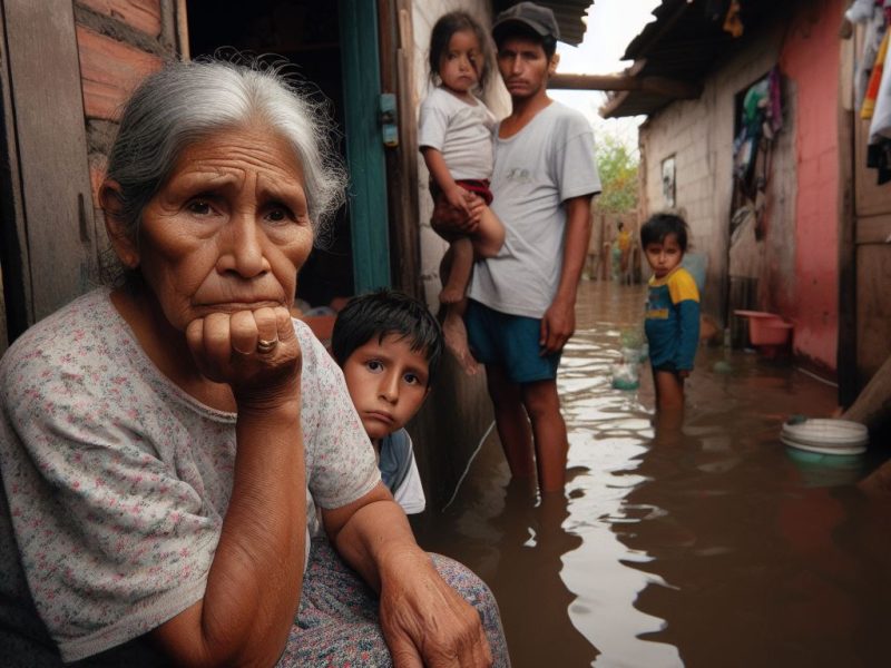 Mujer afectada por las lluvias en Piura (Imagen generada IA)